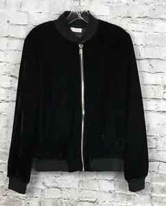 Re Named Jacket Womens Size Large Black Velour Bomber Long Sleeve - Picture 1 of 5