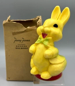 1940s EASTER BUNNY Rabbit FANNY FARMER Box WAX CANDY CONTAINER Vintage Yello Blu - Picture 1 of 14
