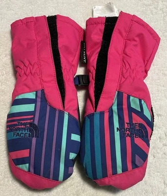 The North Face Dryvent Winter Snow Ski Mittens Gloves Girls Size 3T Pink Striped - Image 1 of 4