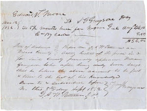 Billete manuscrito de alquiler de esclava Wilcox County, Alabama, 1852 - Imagen 1 de 1
