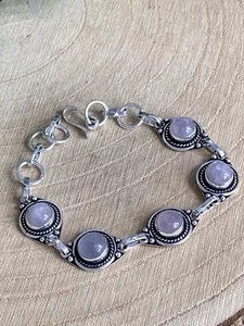 Rose Quartz Multi Round Gemstone Bracelet Sterling Silver 925 Plated Boho Retro - Picture 1 of 3