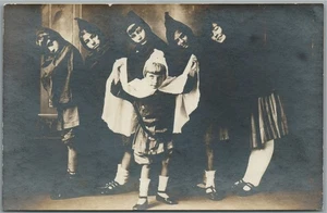DRESSED KIDS FUNNY GROUP ANTIQUE REAL PHOTO POSTCARD RPPC - Picture 1 of 2