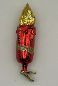 Red Candle Clip On Blown Glass Glitter Christmas Ornament Germany 4.5”Hx1.25”W - Picture 1 of 6