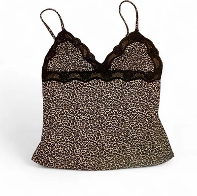 Camiseta sin mangas Rampage Leopardo Cami para mujer XS ribete de encaje Y2K coqueta caprichoso Foto 1 de 2