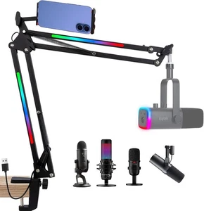 RGB Boom Arm - Braccio Microfono con Luce RGB, Regolabile 11 Modalità di Luce, Microfono... - Foto 1 di 7