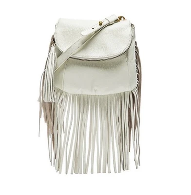 Bandolera CYNTHIA VINCENT Cuero Blanco Flecos Otoño Ajustable Boho Festival Foto 1 de 4