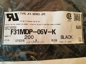 F31MDP-06V-K, 6 Position Rectangular Housing Connector Plug Black - QTY 200 - Picture 1 of 2