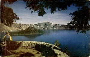 Postal 1951 Wizard Island from Lookout Point Crater Lake con correo marcado Oregon - Imagen 1 de 2