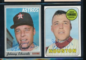 Lot (2) Johnny Edwards Topps 1969 #186 1970 #339 Signed Autograph (BB85) SWSW6 - Picture 1 of 2