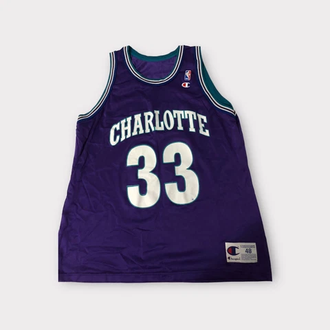 Vintage Purple Champion Charlotte Hornets Alonzo Mourning Jersey Men's 48 XL Cover