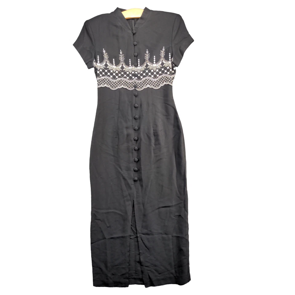 Vestido para mujer Fredericks of Hollywood negro talla 5/6 acetato rayón vintage EE. UU. Foto 1 de 4