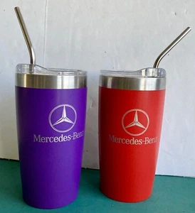 Mercedes Benz 20 Oz Stainless Steel Red/Purple Beverage Mug/ Cups/Straws - Picture 1 of 4