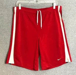 NIKE Logo Boys Youth Athletic Shorts Large 14-16 Red White Gym Polyester Swoosh - Picture 1 of 7