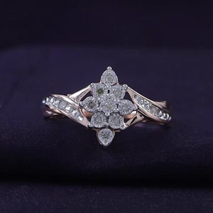 0.05 Ct Round Natural Diamond Wedding Accent Cluster Ring in Sterling Silver 925 - Picture 1 of 27