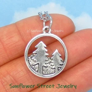 Silver Pine Tree Necklace 05098 Mountain Camping Forest Hiking Woodland Woods - Picture 1 of 6