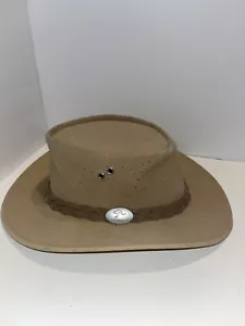 Men’s Aussie Chiller Hat Medium Faux Suede Khaki Outdoors Soakable - Picture 1 of 12