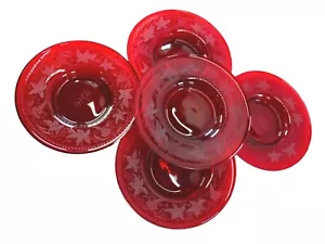 SET of 5 DESSERT BOWLS, CRANBERRY RED, ETCHED GRAPEVINES W/ INITIALS, STUNNING - Picture 1 of 12
