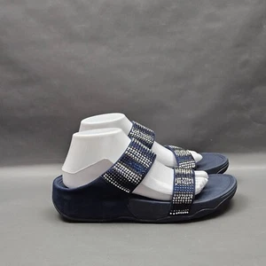 FitFlop Flare Strobe Slide Womens 10 Blue Suede Rhinestones Slip On Sandals - Picture 1 of 10