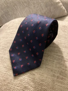 Thomas Pink Silk Necktie Handmade in England Navy Blue Red Diamonds Geometric - Picture 1 of 5