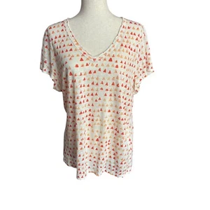 Maison Jules Womens Size XL Stretch Linen Print V-Neck Top White - Picture 1 of 6