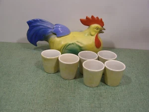 Vintage German Ceramic Chicken Rooster Decanter 6 Shot glass Schnapps or Tea - Picture 1 of 12