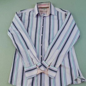 Ted Baker Hemd Blau Größe 4 Large Herren Langarm Gestreift Baumwolle Selten Muster - Bild 1 von 12