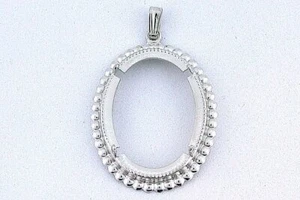 30x22 30mm x 22mm Low Profile Oval Cabochon Silver Color Prong Pendant Mounting  - Picture 1 of 2