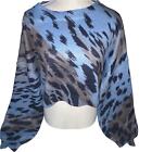 Debut Absract Print Cropped Sweater Blue & Brown Size Xl