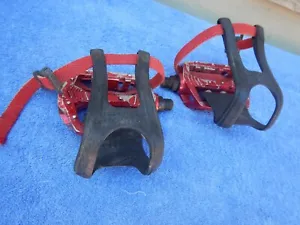Shimano PD-MX15 Vintage Mountain BMX Bike Pedals with Toe Clips RED Old School - Picture 1 of 4