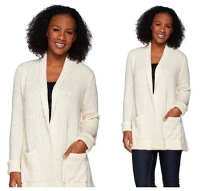 ISAAC  MIZRAHI  LIVE WHITE  SEQUIN YARN  DRAPED  FRONT CARDIGAN  Sz  XS  New - Picture 1 of 2