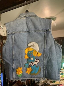 Vintage Nada Nuff Denim Vest Med SMURF on Back Blue Contempo Casuals - Picture 1 of 7
