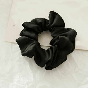 Fashion Black Women Faux Silk Solid Scrunchies Simple Rubber Ring Cute Hair Rope