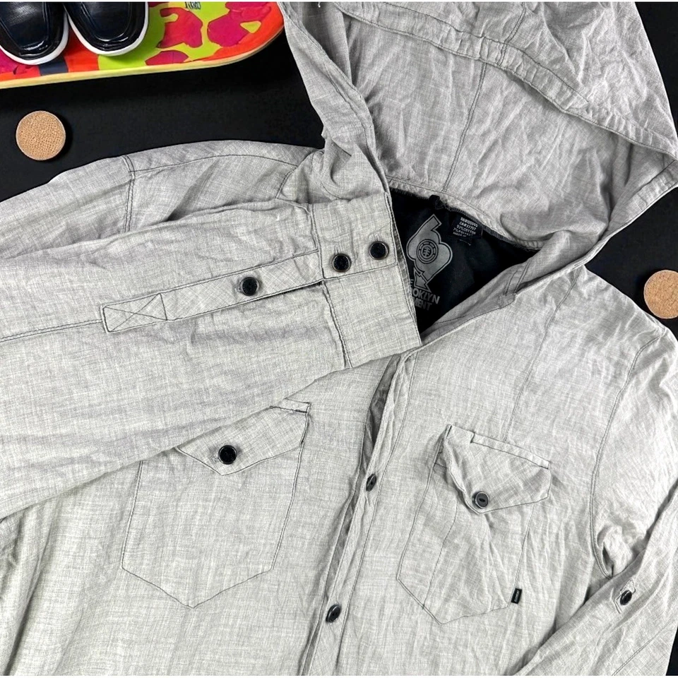 Camisa De Colección Element Skateboards Con Capucha Brooklyn Chambray Roll Tab Hombres XL Bam Foto 1 de 4