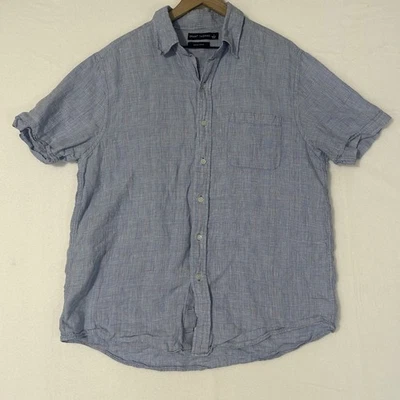 Camisa para hombre Grant Thomas L azul a cuadros lino puro manga corta abotonada informal Foto 1 de 4