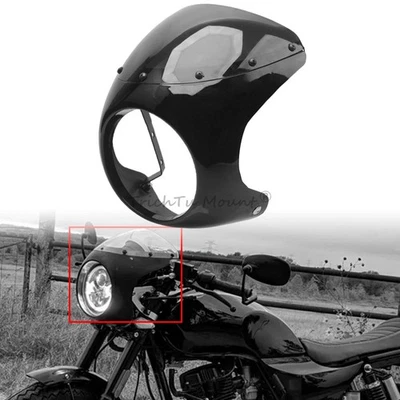 7" Round Headlight Black Fairing Windshield Kit For Cafe Harley Racer BMW F650 - Image 1 of 4