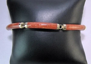 Red Jade Bracelet Vintage 14K Gold 7" Chain Signed JK - Picture 1 of 5