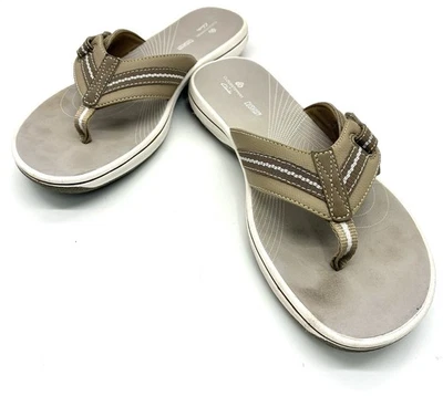 Sandalias chanclas Clarks Cloud Steppers para mujer talla 8 beige hueso usadas Foto 1 de 4