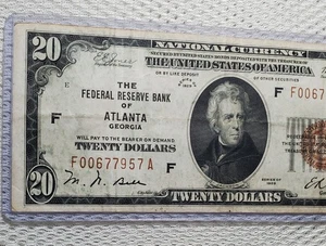 1929 $20 National Currency Brown Seal Note Atlanta, Georgia Nice Note - Picture 1 of 8