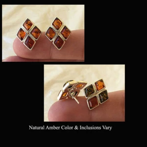 BALTIC MULTICOLOR or HONEY AMBER & STERLING SILVER STUD EARRINGS - Picture 1 of 7