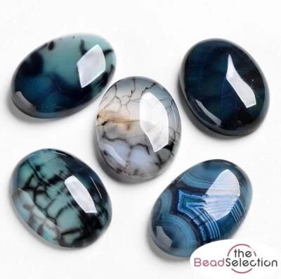 THEBEADSELECTION 2 DRACHENADER ACHAT EDELSTEIN CABOCHONS OVAL 25 mm x 18 mm FLACHE RÜCKSEITE CAMEO GCA11
