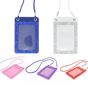 Multi Colors Two Windows Rhinestone Vertical ID Badge Holder with Neck Lanyard - Picture 1 of 16