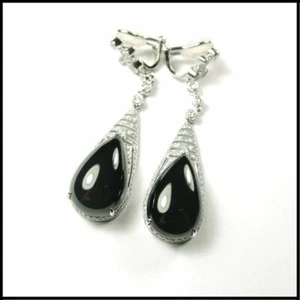 【KATHY JADE】Emerald Black Jadeite Jade Clip-on Earrings《Grade A》 - Picture 1 of 1