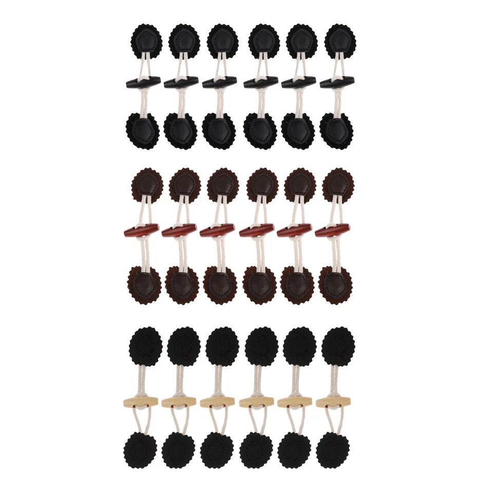 6 Pairs PU Leather and Horn Toggle Closure Clothes Coat Duffle DIY Crafts - Image 1 of 1