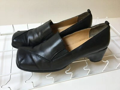 Bisou Bisou Womens Shoes Leather Loafers Heels Black Square Toe Size 6 M 2" Heel - Image 1 of 4