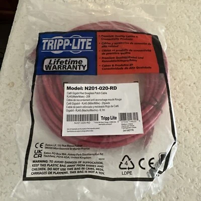 Tripp Lite N201-020-RD Cat6 гигабитный нецепляющийся литой патч-кабель - Изображение 1 из 3