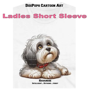 Camiseta DigiPups Havanese Dog Love AKC Raza Rasgos Dibujos Animados Damas - Imagen 1 de 4