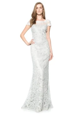Tadashi Shoji CORDED EMBROIDERY ON TULLE CAP SLEEVE GOWN ( Size 2P ) - Image 1 of 4
