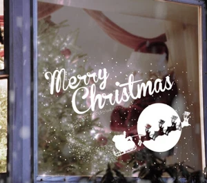 Merry Christmas Santa Sleigh Moon Window Sticker / Cling Window Stickers - Picture 1 of 3