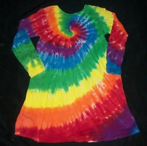 Tie Dye Girl's Long Sleeve Dress 12 Rainbow Spiral Button Back Hippie Tye Dyed - Picture 1 of 2