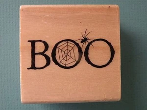 BOO Single Word w/Spider Web & Spider CRAFTSMART Rubber Stamp Halloween - Picture 1 of 2